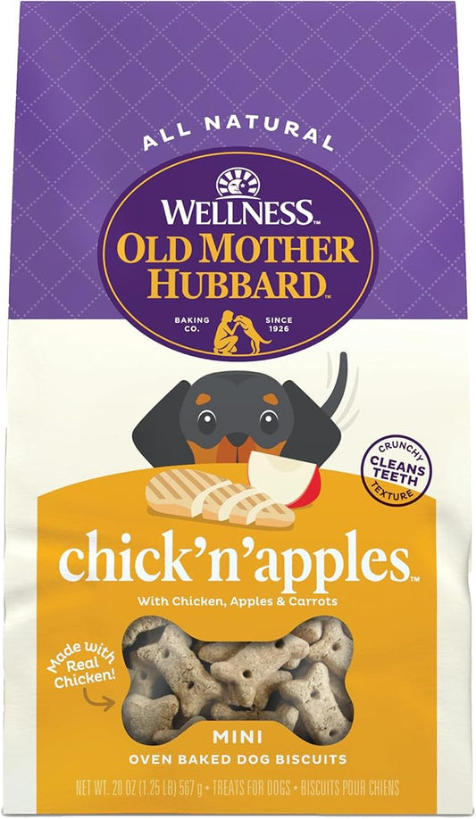 Wellness Old Mother Hubbard Classic Chick'N'Apples Dog Biscuits, Natural Training Treats, Chicken and Apple Flavor, Mini Size, 20 oz Bag