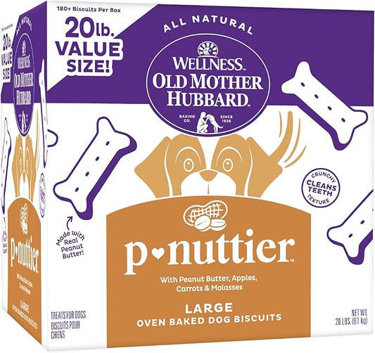 Old Mother Hubbard Wellness P-Nuttier Dog Biscuits, Natural, Training Treats, Peanut Butter Flavor, Large Size, (20 Pound Box)