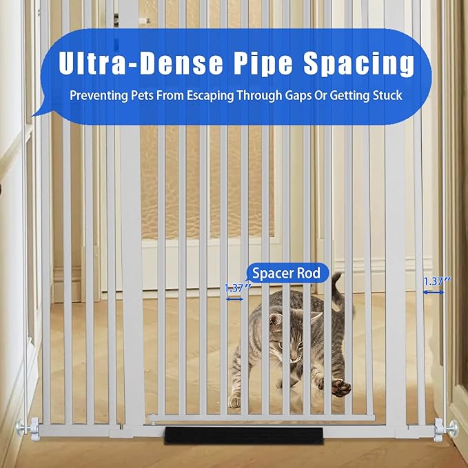 71 inch Extra Tall Gate Pet Gate,29.92"-49" Extra Wide Pressure Mounted,Cat Gates for Stairs, Kitchen,Doorways (White)