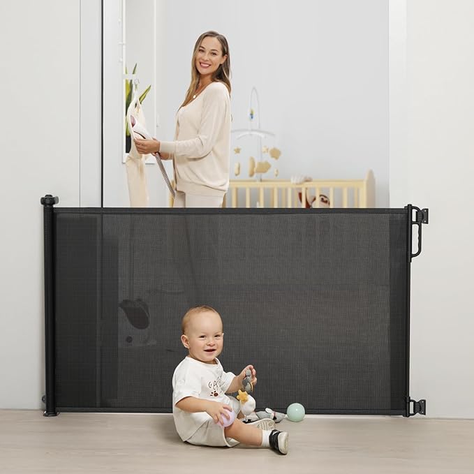 Retractable Baby Gate, Momcozy Mesh Baby Gate or Mesh Dog Gate, 41" Tall,Extends up to 71" Wide, Child Safety Gate for Doorways, Stairs, Hallways, Indoor/Outdoor