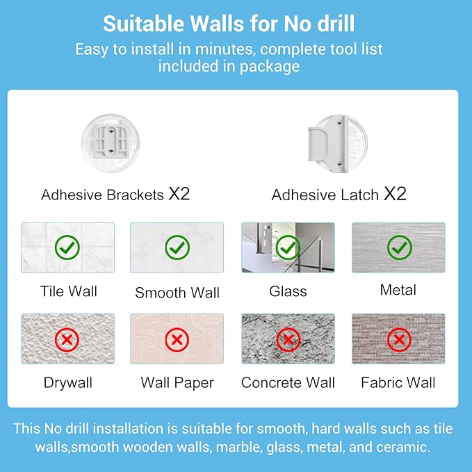 HAMOPY Auto-Lock Retractable Baby Gate Replacement Free-Punch Parts, Original Hardware Set (Including 2 x Latches + 2 x Brackets) Only Fit 55“&71” Auto-Lock Baby Gate(White)