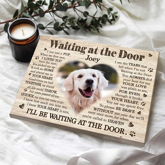 Benicee Shop Waiting At The Door Dog Poem Canvas, Custom Pet Loss Memorial Gifts, Dog Sympathy Gifts 8x10 inches canvas