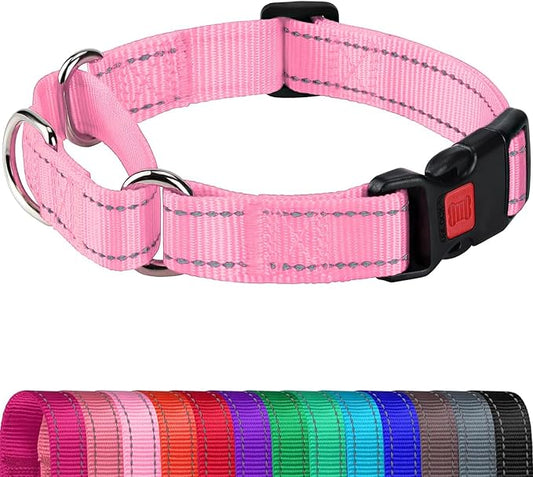 Joytale Martingale Collar for Dogs, Reflective Heavy Duty for Safety, Quick Release Buckle, Adjustable Nylon Collars for Small Dogs Walking Training, Pink, S