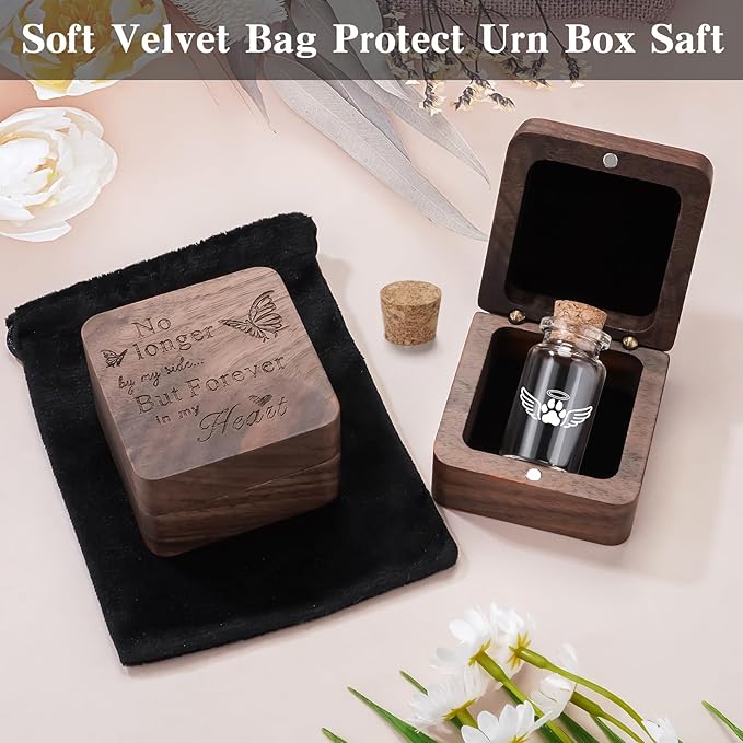 SOITIS Small Pet for Dogs Cats Urns for Ashes Wooden Box, Small Glass Urn for Pets Ashes Keepsake, Pet Urns for Ash Funeral Keepsake Urn for Dog Ashes