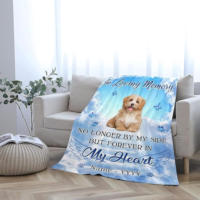 Personalized Dog Memorial Blanket with Photo:Made in USA,Custom Pet Memorial Gifts for Loss of Dog,Cat,Pet,Sympathy Bereavement for Loss of Lover