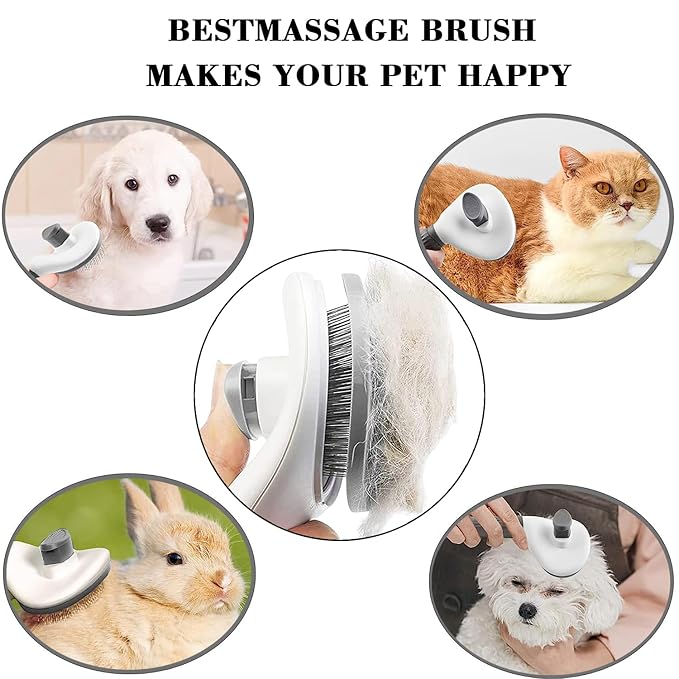 Dog Brush Cat Brush Grooming Comb - Self-Cleaning Slicker Brush with Smooth Handle for Pet Grooming, Shedding Tools, and Massage(grey)