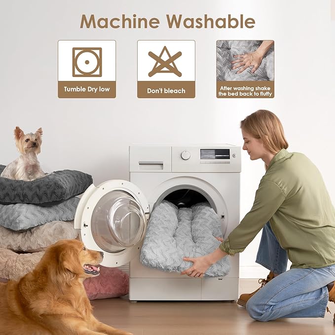 EHEYCIGA Washable Large Dog Bed for Crate 35x23 Inch, Reversible Kennel Pad for Dogs Weight Up to 45 lbs, Plush and Comfy Pet Sleeping Mat, Grey