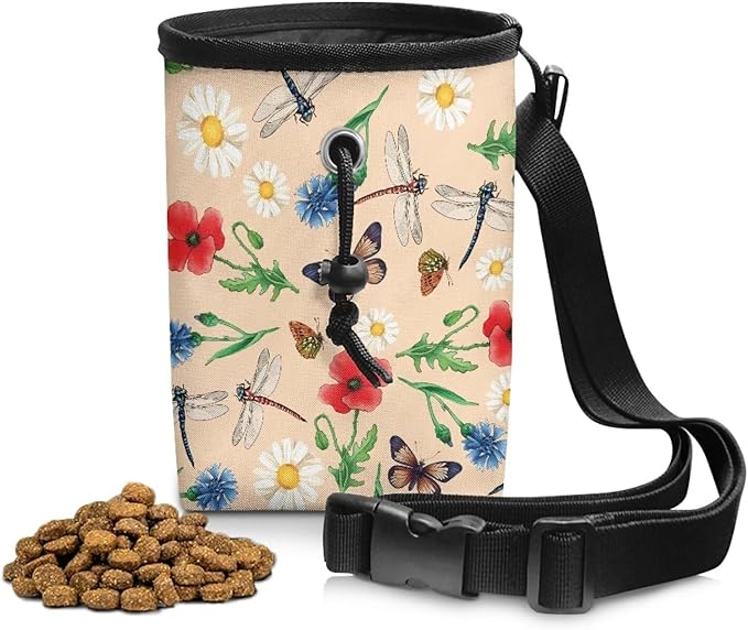 Dragonfly Daisy Pet Treat Pouch Quick Access to Your Pup's Treat, Dog Walking Bag Treat Snack Bags Pocket Sized Pet Training Walking & Rewarding Holder Easy to Carry