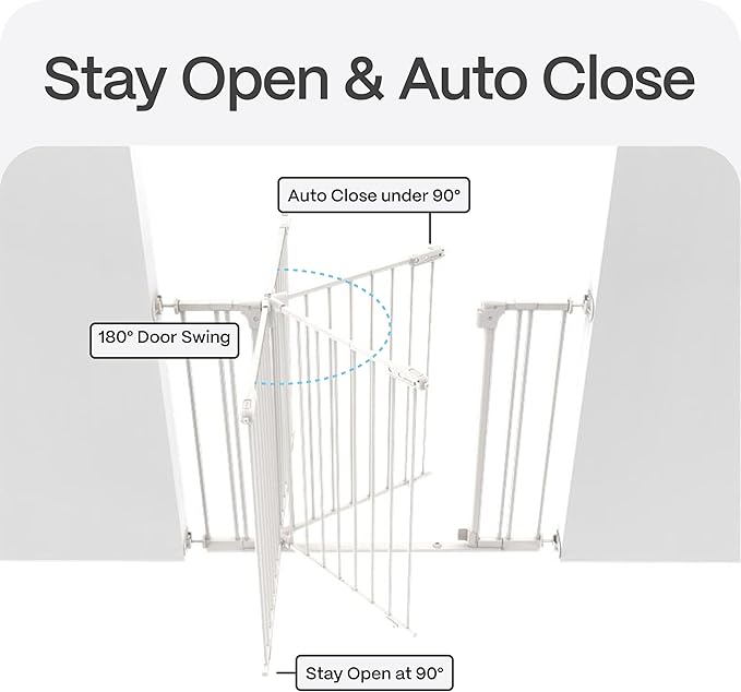 Perma Child Safety Safe Step Baby Gate for Stairs & Doorways, Rental Safe, 2-Minute Easy Install Pressure Mounted Gate, 28.8–40.1" Wide x 30" Tall, Auto Close, Stay Open, Ultra-Low Bar, White