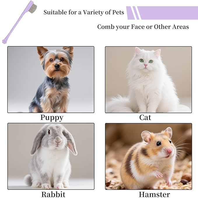 2 Pack Stainless Steel Dog Eye Comb - Small Design for Pet Facial & Paw Grooming, Round-Tip Arc Teeth, ABS Handle, Puppy Flea Brush, Fit Yorkie, Shih Tzu, Maltese, Maltipoo, Pomeranian, Cat