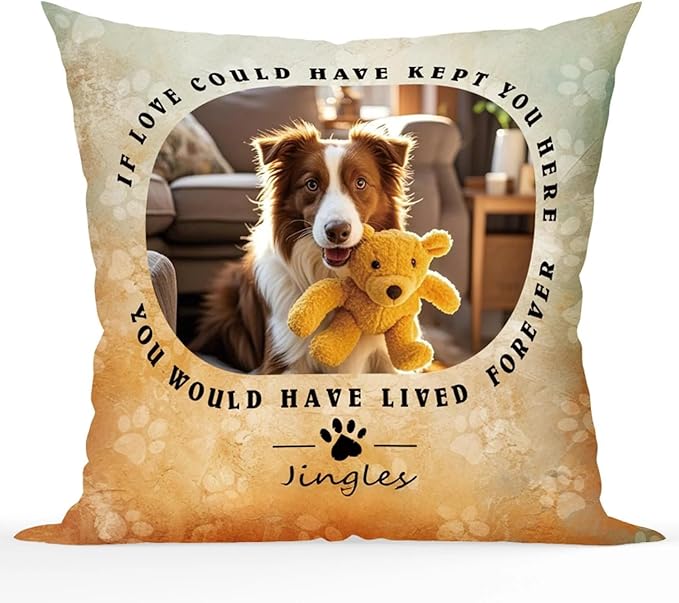 Bemaystar Personalized Pet-Memorial-Gifts for Dogs Pillow with Pet Photo, Dog Memrial Gifts for Loss of Dog, Loss of Pet Sympathy Gift Dog Cat Memorial Gifts (One Side)