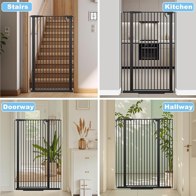 51.18" Extra Tall Cat Gate for Doorway,29.5"- 40.5" Wide Auto Close Tall Pet Gate No Drilling Pressure Mounted for Hallway Kitchen,Black