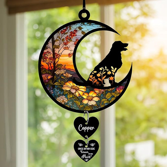 NAZENTI Personalized Dog Memorial Suncatcher, Sympathy Gift for Loss of Pet, Dog Remembrance Gift, Stained Glass Suncatcher, Custom Breed and Name, Pet Memorial Ornament Window Hanging