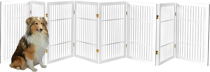 Urnporium Pet Dog Gate Freestanding, Strong Durable Folding Wooden Fence, Portable Acacia Hardwood Safety Barrier for Indoor & Outdoor Use (White Pet Gate, 8 Panel 30" Tall)