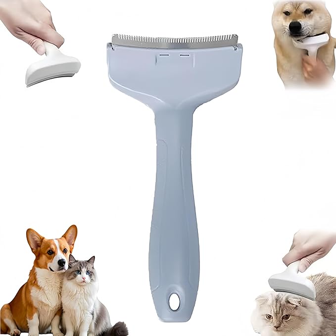 V-Tooth Deshedding Comb, Tooth Deshedding Comb for Pets Dog & Cat Grooming Brush Multifunctional Pet Comb with Ergonomic Handle for Shedding, Tight V-Shaped Teeth Shedding Combs (Blue, Small)