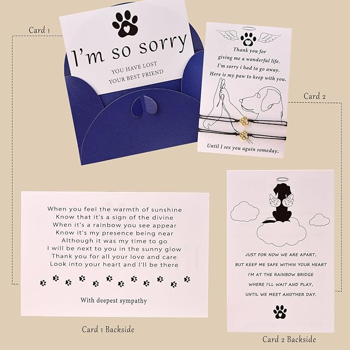 OOW Pet Memorial Gifts for Loss of Dog, Gold Paw Print Bracelets (2 Pack) for Beloved Cat, Loss of Dog Sympathy Gift, Thoughtful Dogs Remembrance, Bereavement Gifts