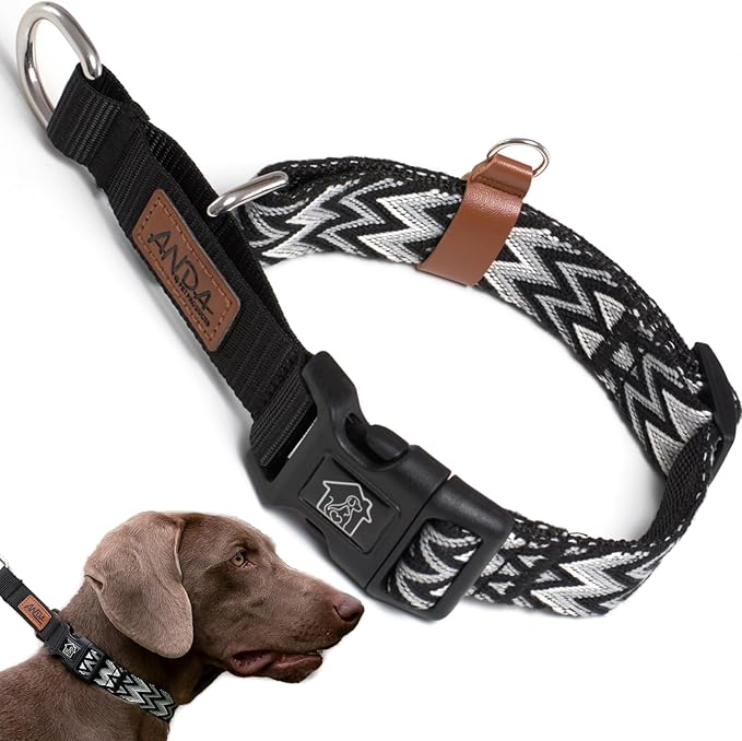 ANDA Martingale Collar for Dogs, Double-Layered Composite Material with Buckle,No-Pull Training Collar for Easy Control with no Choking (Chevron Black, Large)