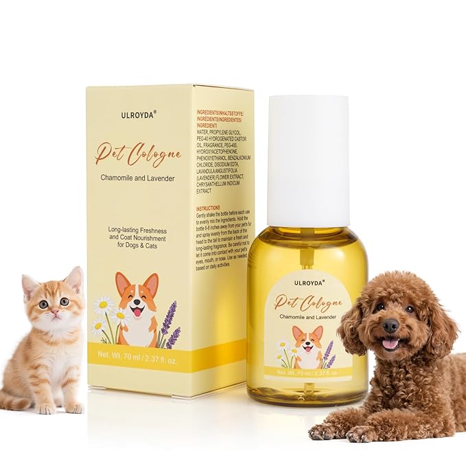 Calming Pet Cologne Spray, Lavender & Chamomile Dog Perfume, Soothing Grooming for Dogs and Cats, Anxiety Relief, Alcohol-Free Sensitive Skin Formula, Between Baths Freshener, 2.37 fl oz