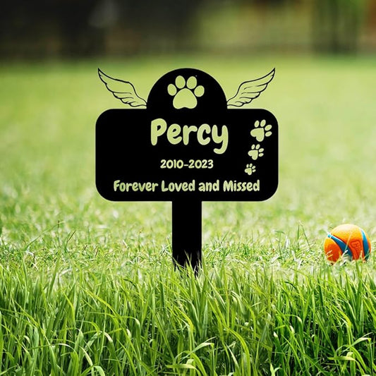 Custom Dog Memorial Grave Marker, Personalized Dog Memorial Garden Stake, Customized Metal Dog Claw Paw Memorial Grave Stake for Cemetery, Sympathy Grave Stake Plaque with Wings