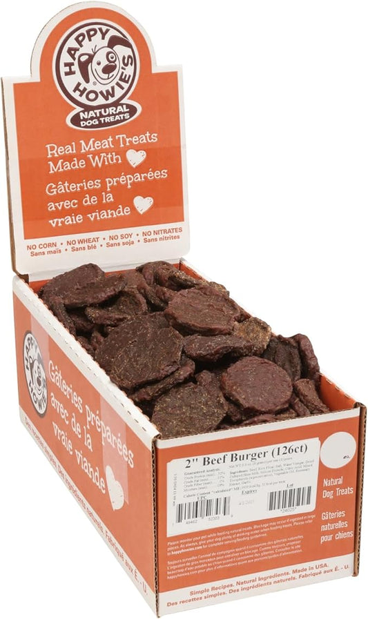 Happy Howie's Mini Doggy Burgers - Natural Healthy Dog Treats, Made with Real Beef, Hormone and Gluten Free - Beef, 126 Count (Pack of 1)