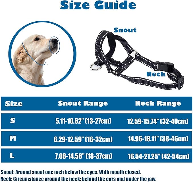 Dog Head Collar, Head Collar with Reflective Strap to Stop Pulling for Small Medium and Large Dogs, Adjustable (M, Blue)