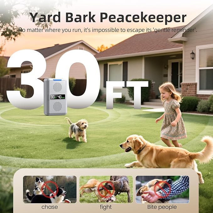 Ultrasonic Anti Barking Device for Dogs, Type-C Rechargeable Dog Bark Deterrent Devices with Adjustable Frequency & 30 FT Range Dog Bark Box, Behavior Corrector for Indoor&Outdoor Use-White