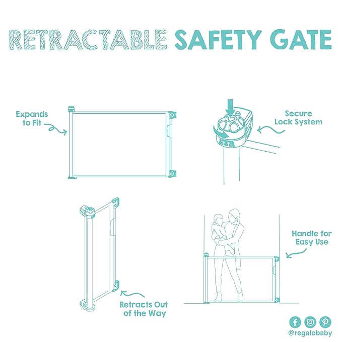 Regalo Safety 50" Extra Wide Retractable Baby Gate, Mesh Safety Gate for Doorways, Hallways & Bottom of Stairs, Hardware Mounted Gate for Babies, Toddlers & Pets, Lock Indicator Window, Gray