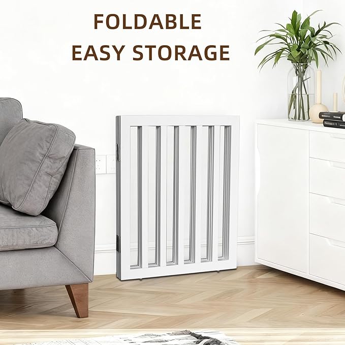 Dog Gate Indoor, Freestanding Dog Fence for The House, Doorways, Hallways,or Stairs,Pet Gate Foldable Wooden,Expandable 32" Height 2 Panels,White