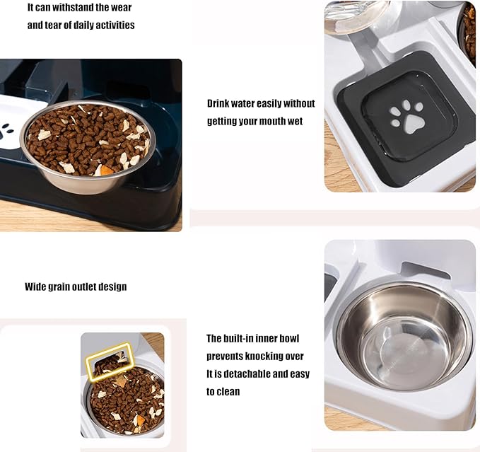 Automatic Pet Feeders and Water Dispenser, Small Pet Feeder and Waterer, with Removable Stainless Steel Bowl, for Cats & Dogs