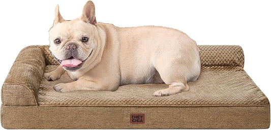 EHEYCIGA Orthopedic Dog Bed Medium Size Dogs, Memory Foam Dog Bed with Washable Removable Cover, Waterproof Pet Sofa Couch for Crate with Nonskid Bottom, 30x20x6, Camel