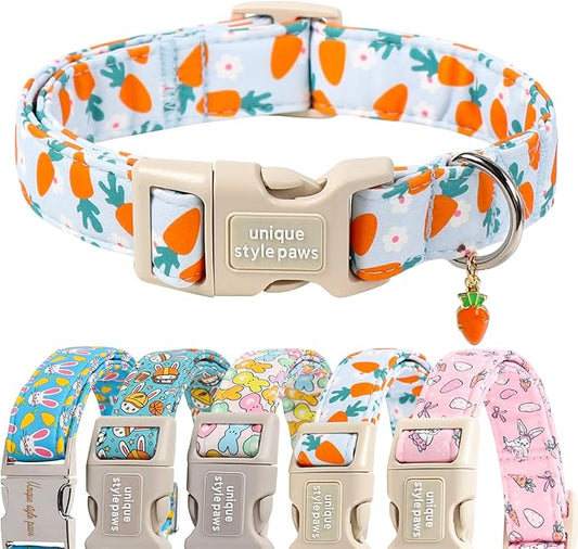 Unique style paws Dog Collar Plastic Buckle with Pendant Puppy Collar for Easter Flower Carrot for Small Medium Large Boys Girls Dogs