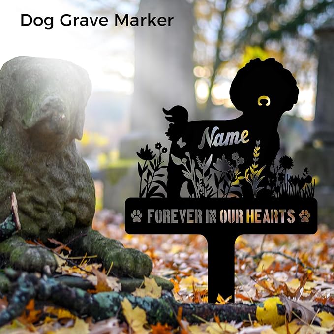 Custom Bichon Frise Bichon Dog Grave Marker, Personalized Dog Memorial Stake, Metal Pet Tombstone, Outdoor Sympathy Sign for Garden Yard Decor, Pet Loss Gift