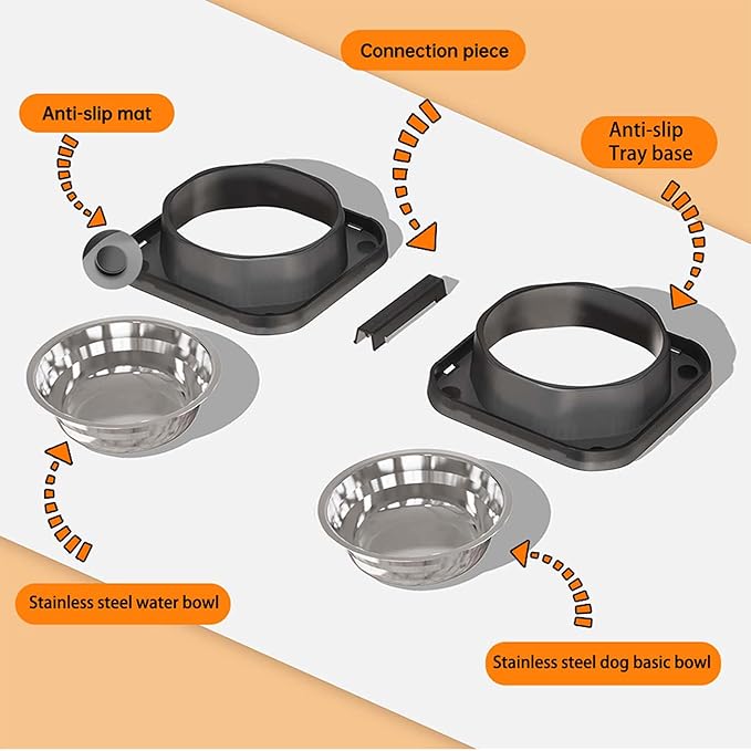 2PCS Stainless Steel Dog Food and Water Bowls Set, Freely Combinable Feeding Set for Dogs Cats, Spill Proof Neater Dog Bowls, Non-Slip Pet Feeder Bowl Dogs Water Bowl for Puppy Breed
