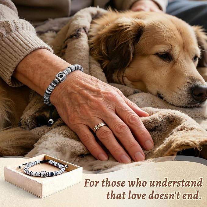 Dog Memorial Bracelet – Adjustable Pet Keepsake with Paw & Heart Charm, Sympathy & Remembrance Gift for Dog Loss, Cat & Pet Bereavement, Black