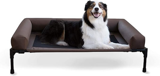 K&H Pet Products Bolster Dog Cot, Cooling Indoor Outdoor Elevated Cot Hammock Dog Bed with Removable Washable Bolsters, Washable Mesh Cover, Raised Metal Frame - Large 42 X 30in Chocolate