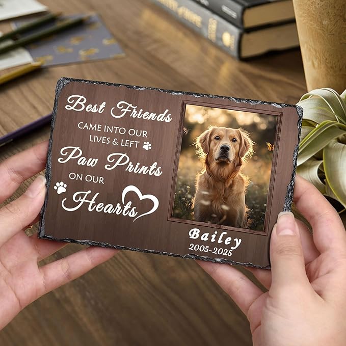 Ships Next Day Personalized Dog Memorial Gifts for Loss of Dog, Custom Pet Memorial Stone with Photo Name Date Bereavement Sympathy Gift for Dog Cat Lover