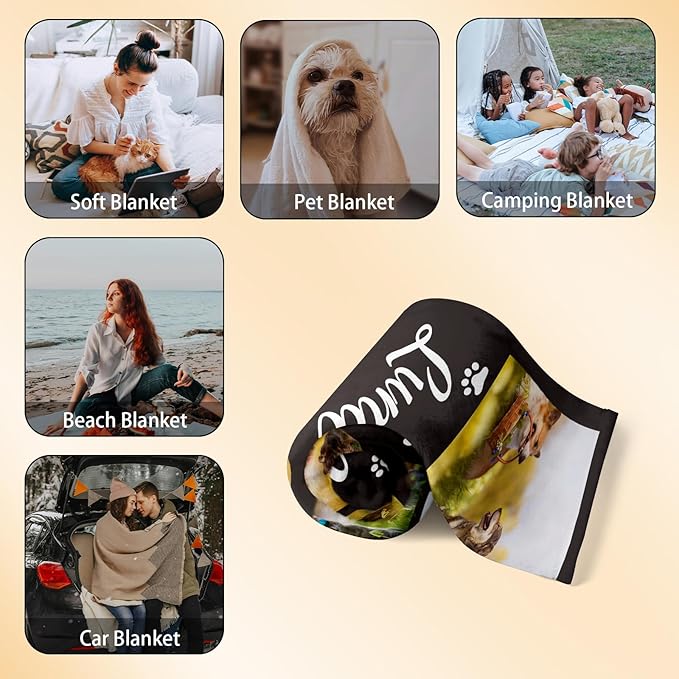 Custom Pet Blanket, Personalized Dog Blanket with Photo and Name, Customized Soft Flannel Blanket Gift for Pet Lover, Birthday, for Pet Animal Women Men Dog Lovers Memorial Gift