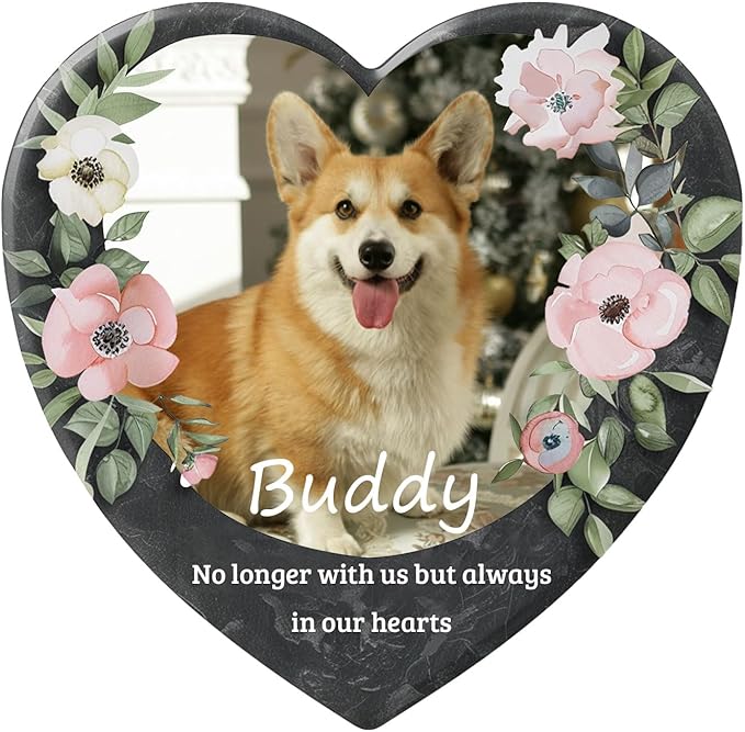 Personalized Pet Memorial Stone - Dog Memorial Stone Dog Headstones Pet Memorial Gifts for Dogs Pet Rock Dog Grave Markers Outdoor Dog Memorial Gifts for Loss of Dog (Heart Shaped Wreath)