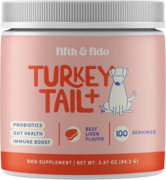 Fifth & Fido Turkey Tail Mushroom for Dogs – Lipoma Treatment for Dogs - Mushroom Supplement with Immune Support for Lipoma, Lumps & Bumps – Premium Pet Vitamins and Supplements Made in USA, 100 Serv.