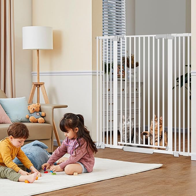 51'' Extra Tall Cat Gate for Doorways 30-49.2'' Wide, Climb Proof Pet Dog Gates for Kitten Dogs, Pressure Mounted No Drilling Cats Fence Barrier White