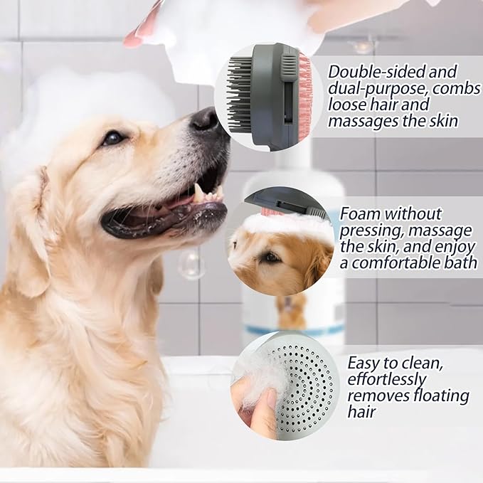 Pink Retractable Self-Cleaning Dog Bath Brush Double-Sided Dog Shedding Brush Long&Short Pin Cat Deshedding Brush Pet Grooming Tool for Dogs and Cats Remove Loose Hair Mats Knots Tangles