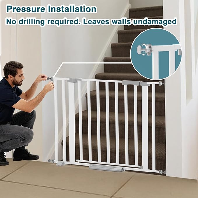 41" Extra Tall Dog Gate Indoor,30-62.5" Wide Heavy Duty Pet Gate for Doorways,Baby Gate with Walk Through and Auto Close, Pressure Mounted, Suitable for Stairs,Kitchen,White