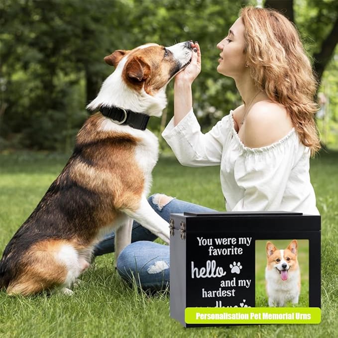 Pet Memorial Urns for Dog or Cat Ashes, Wood Dog Urns for Ashes, Pet Urn with Photo Frame, Memorial Keepsake Memory Box with Key and Lock, Personalized Pet Cremation Urn, Keep Your Pet Close Forever