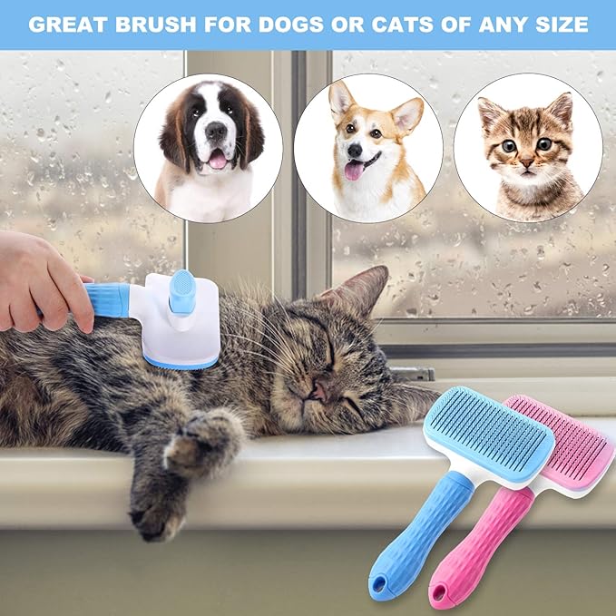 Self Cleaning Slicker Brush -Dog Brush & Cat Brush–Pet Grooming Brush- Shedding Grooming Tools-Gently Removes Loose Undercoat, Mats and Tangled Hair