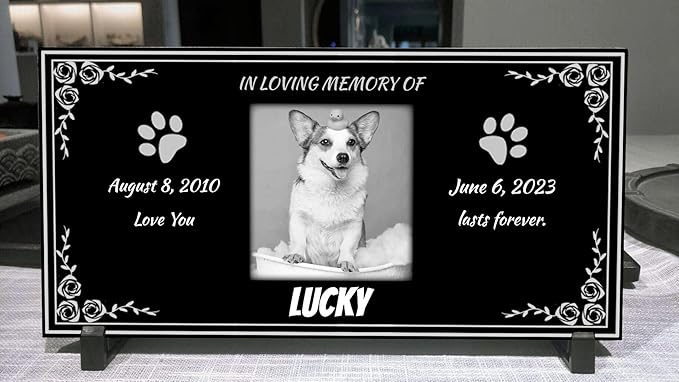 Personalized Pet Memorial Stones for Dog,Cat,Headstone with Photos,Cemetary Markers for Graves,Black Granite Memorial Plaque Outdoor,Custom Sympathy Gift for Lost Loved