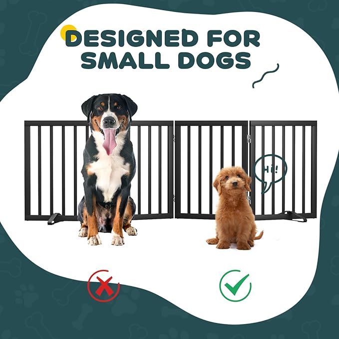 Semiocthome Solid Bamboo Dog Gate with 2 Stands, Freestanding Pet Gates for Doorways and Stairs, 24" Height-4 Panels Puppy Gate for the House, Fully Assembled Indoor Gate Adjustable Safety Fence-Black