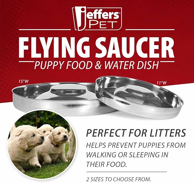 Jeffers Pet Flying Saucer Puppy Food & Water Dish 11" D x 1 1/3" – Perfect for Single or Multiple Puppies, Dry & Wet Food, Weaning Dish, Non Tip Dog Feeding & Training Feeder - Easy to Clean