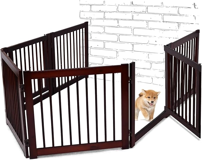 Dog Playpen, Extra Wide Dog Gate Indoor with Gate Latch, Folding Stair Gates Pet Fence Enclosure Cat Puppy Exercise Playpen Indoor Pet Crate Cage Barrier Kennels for Small/Medium Dogs