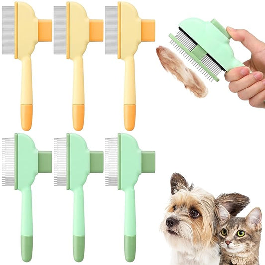 Meanplan 6 Pcs Pet Hair Removal Comb Flea Comb for Cats Dogs One Click Self Cleaning Grooming Brush Bulk Dogs Long Short Stainless Steel Teeth for Shedding Massaging Cleaning Pet Hair (2 Style)