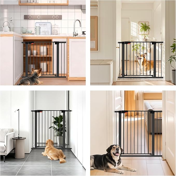 MAVRICFLEX Steel Dog Gate, No-Drill Pressure-Mounted Pet Gate for Door, Auto-Close < 45 °, Black